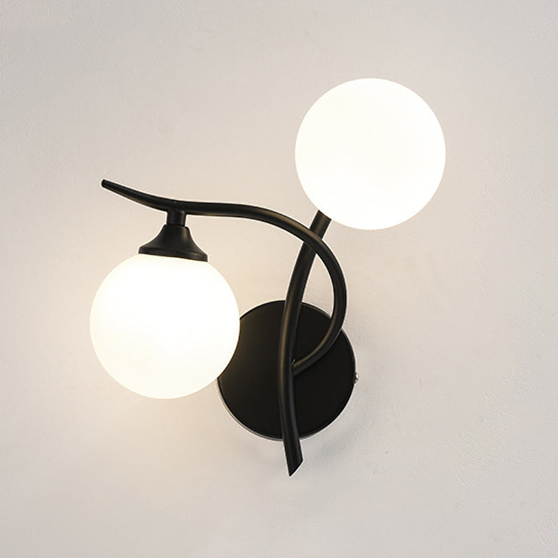 Luz de pared de 2 cabezas contemporánea de pared de vidrio blanco para sala de estar para sala de estar