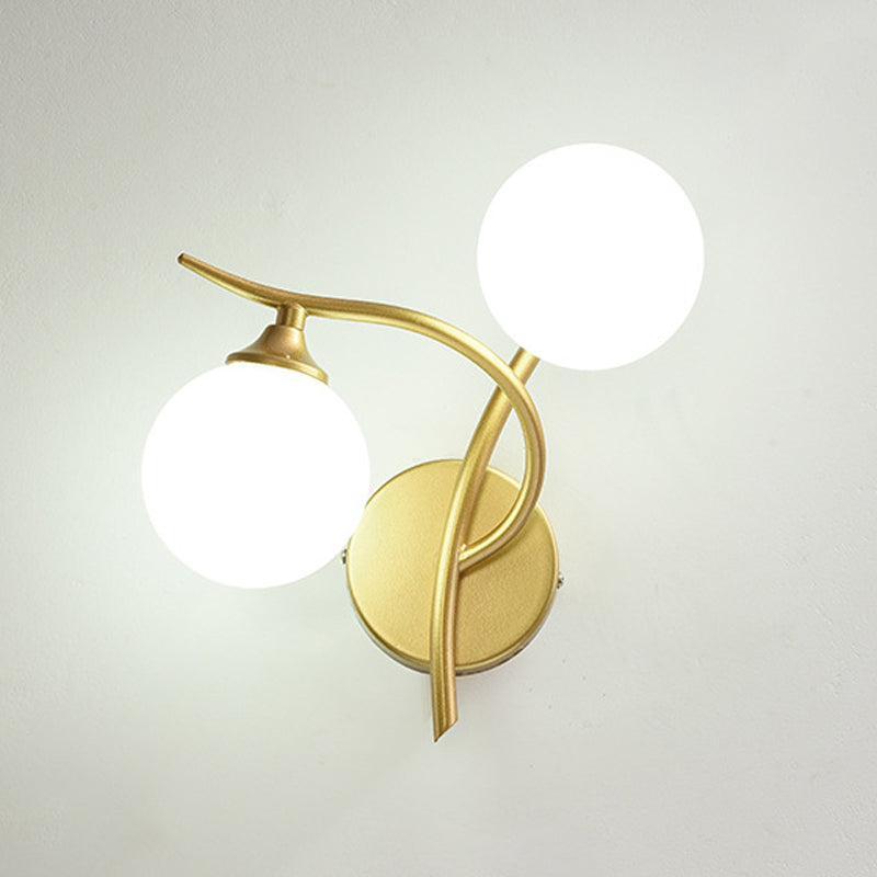 Luz de pared de 2 cabezas contemporánea de pared de vidrio blanco para sala de estar para sala de estar