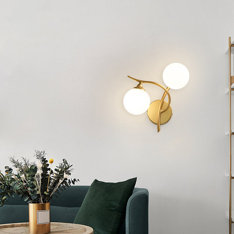 Luz de pared de 2 cabezas contemporánea de pared de vidrio blanco para sala de estar para sala de estar