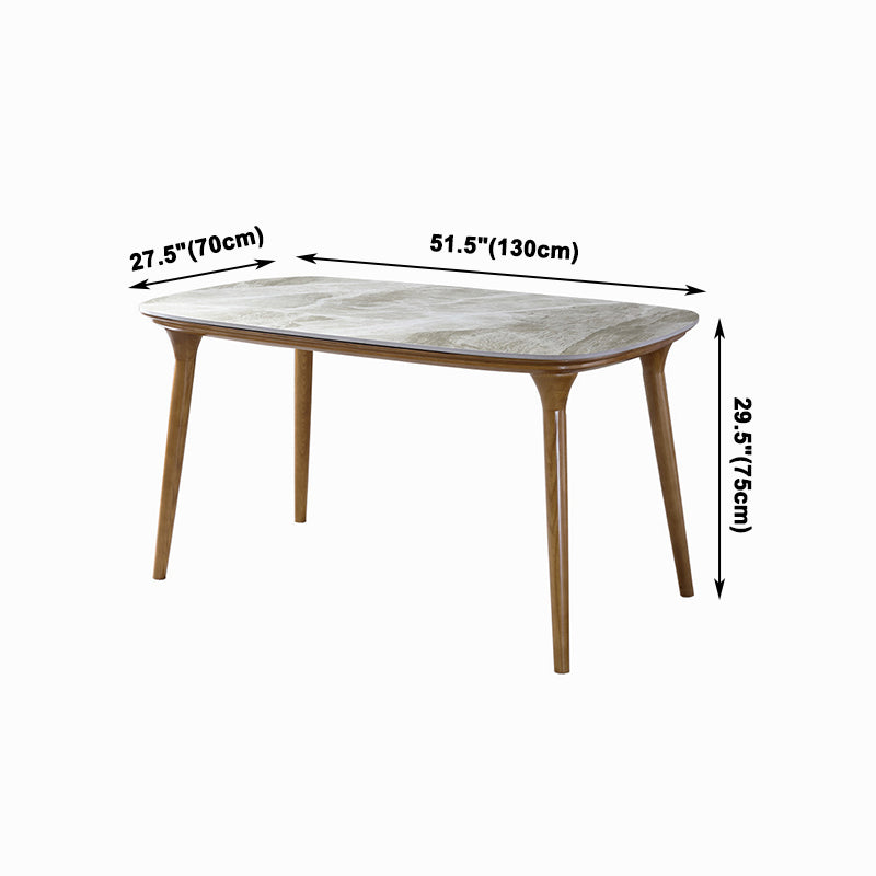 Mesa rectangular moderna de mediados de siglo Mesa de piedra sinterizada con 4 patas base de madera