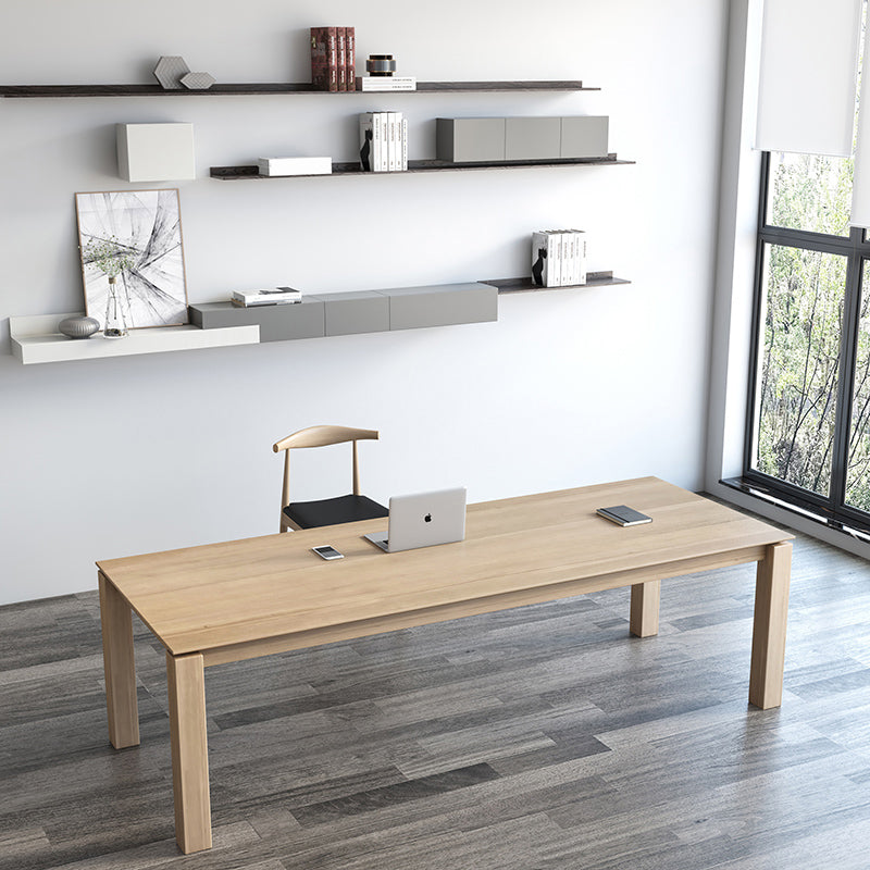 Rectangle Contemporary Dining Table Pine Solid Wood Table with 4 Legs for Dining Room