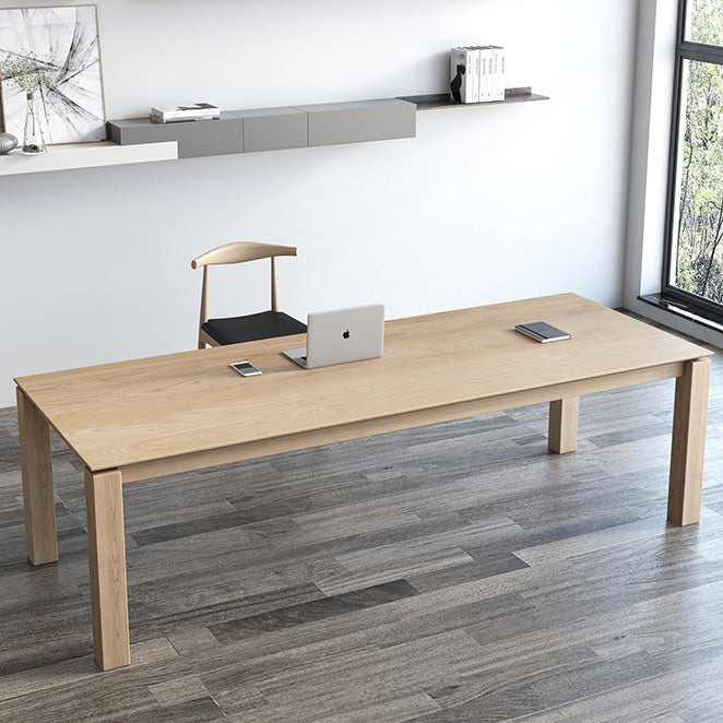 Rectangle Contemporary Dining Table Pine Solid Wood Table with 4 Legs for Dining Room