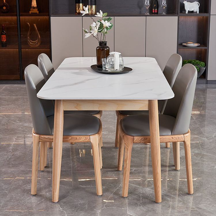 Mid-Century Rectangle White Table Sintered Stone Extendable Dining Table for Kitchen