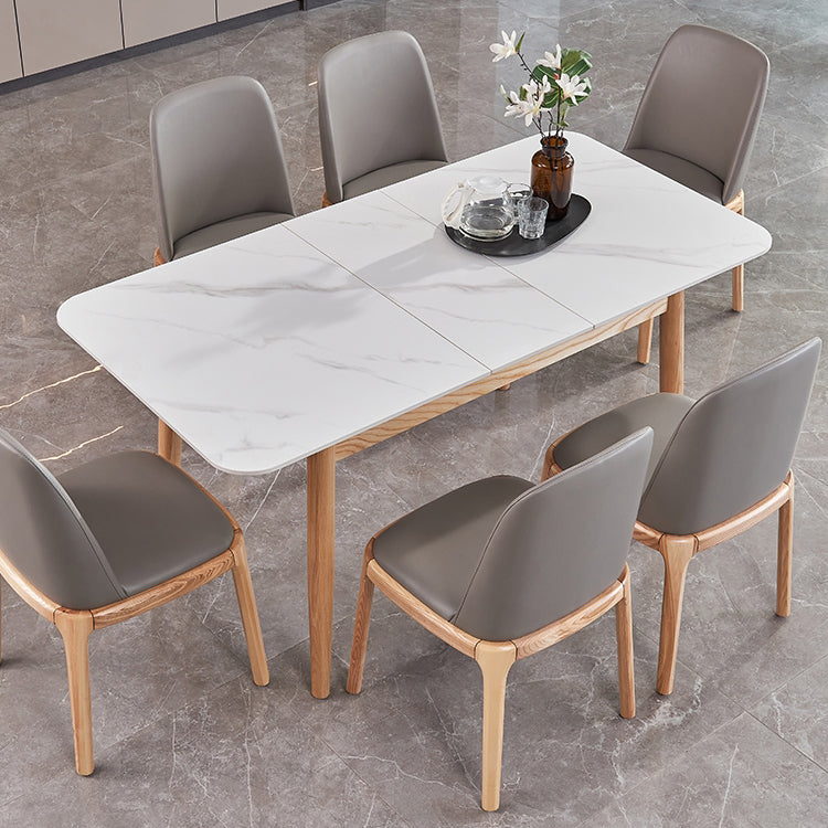 Mid-Century Rectangle White Table Sintered Stone Extendable Dining Table for Kitchen