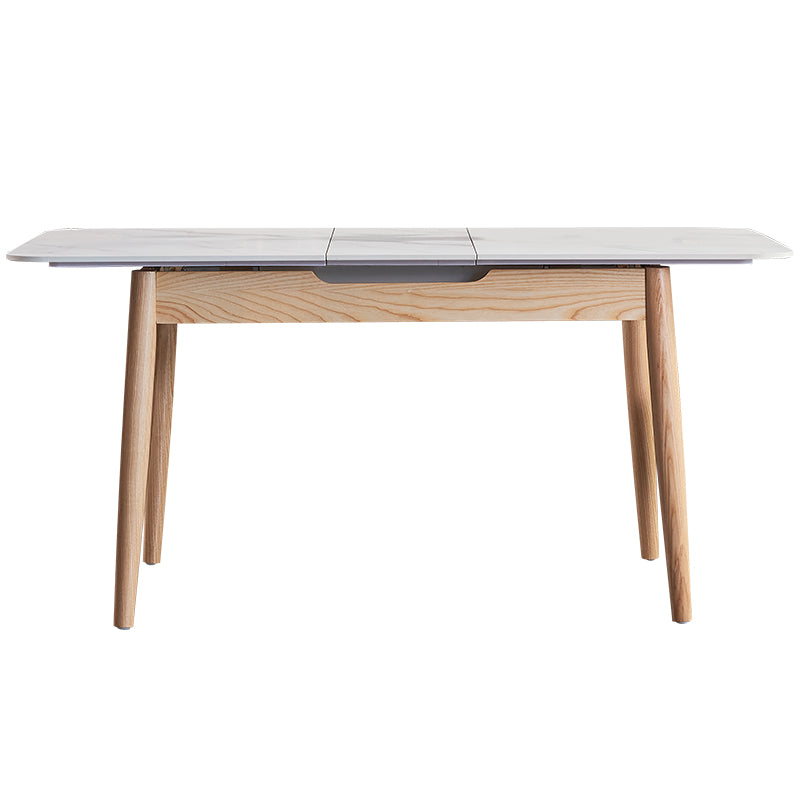 Mid-Century Rectangle White Table Sintered Stone Extendable Dining Table for Kitchen