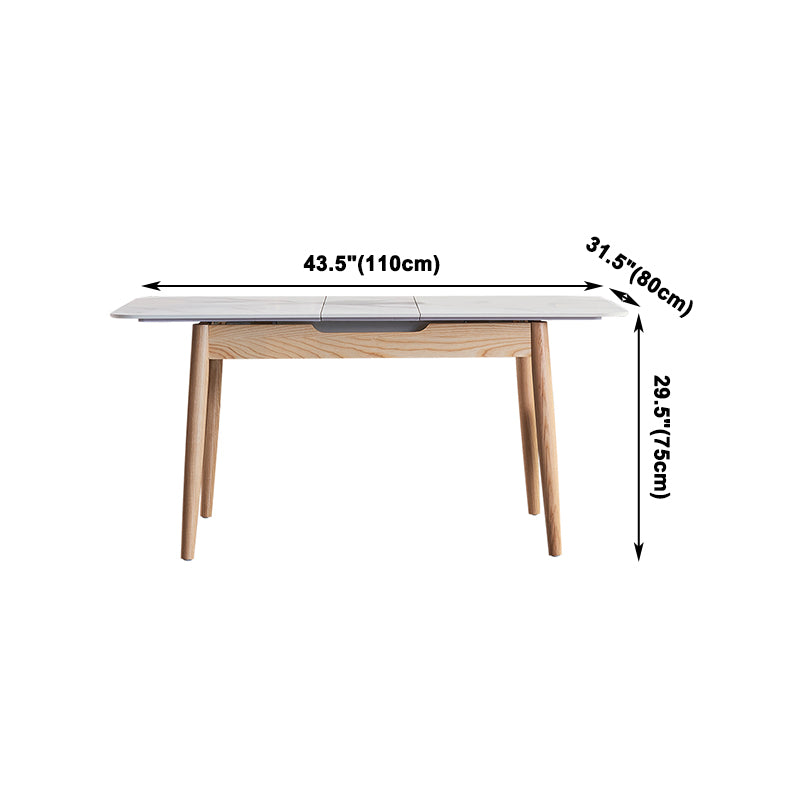 Mid-Century Rectangle White Table Sintered Stone Extendable Dining Table for Kitchen