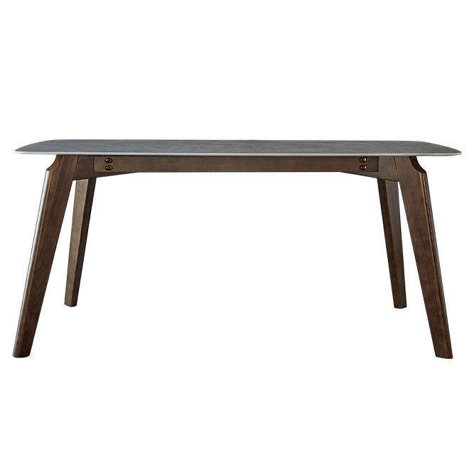 Mid-Century Modern Rectangle Table Grey Sintered Stone Table with 4 Ash Solid Wood Legs