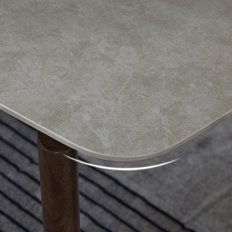 Mid-Century Modern Rectangle Table Grey Sintered Stone Table with 4 Ash Solid Wood Legs