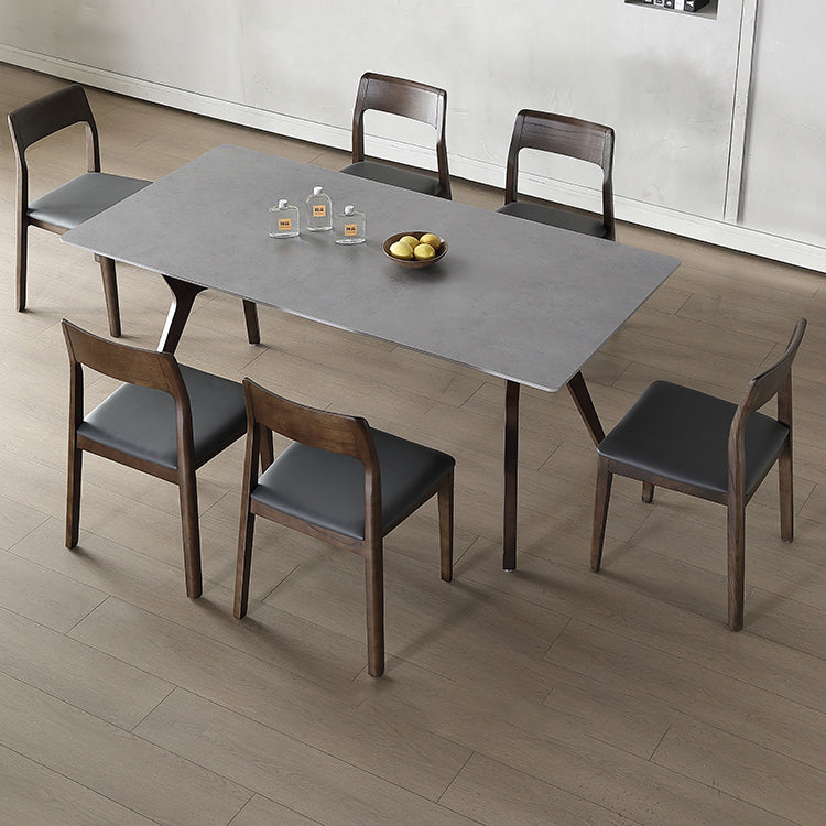 Mesa de comedor rectangular moderna de mediados de siglo Mesa de piedra sinterizada gris