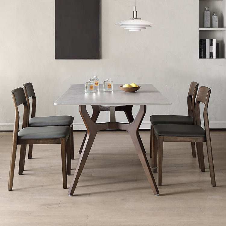 Mesa de comedor rectangular moderna de mediados de siglo Mesa de piedra sinterizada gris