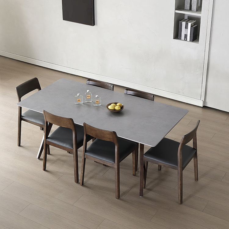 Mesa de comedor rectangular moderna de mediados de siglo Mesa de piedra sinterizada gris