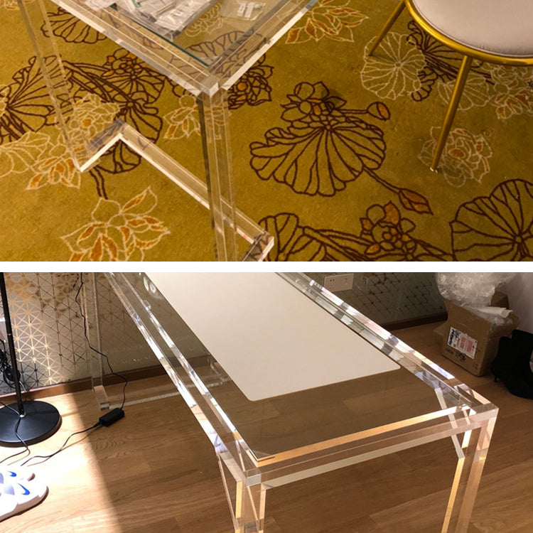 Acryl eigentijdse rechthoekige eettafel heldere glazen tafel voor eetkamer
