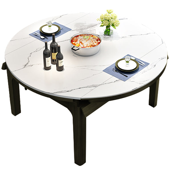 Round Contemporary Dining Table Sintered Stone Table with 4 Black Ash Solid Wood Legs