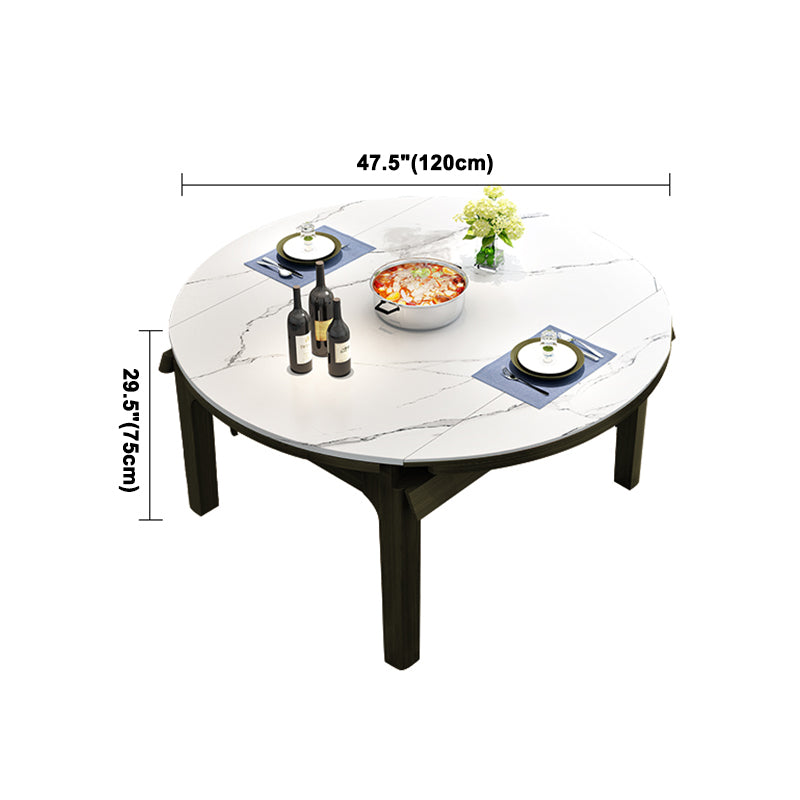 Round Contemporary Dining Table Sintered Stone Table with 4 Black Ash Solid Wood Legs