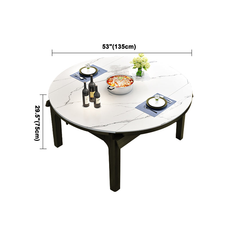 Round Contemporary Dining Table Sintered Stone Table with 4 Black Ash Solid Wood Legs