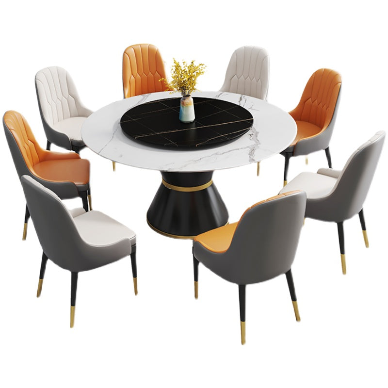 Glam Sintered Stone Top Table Round Kitchen Dining Table with Pedestal Base