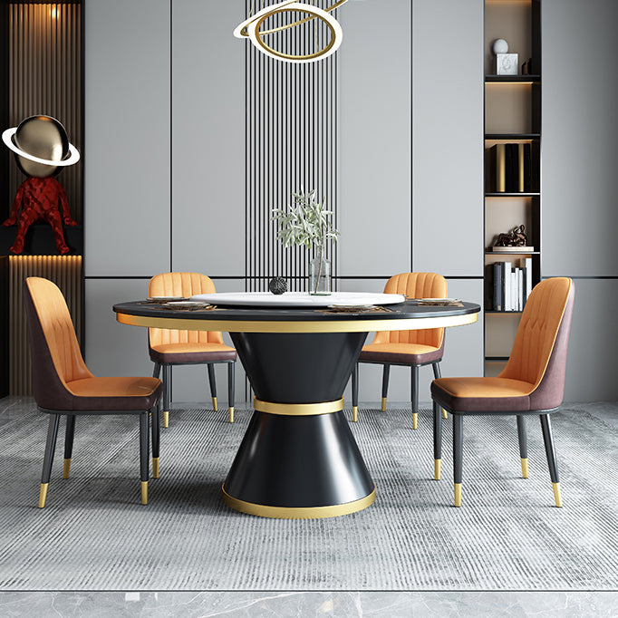 Glam Sintered Stone Top Table Round Kitchen Dining Table with Pedestal Base