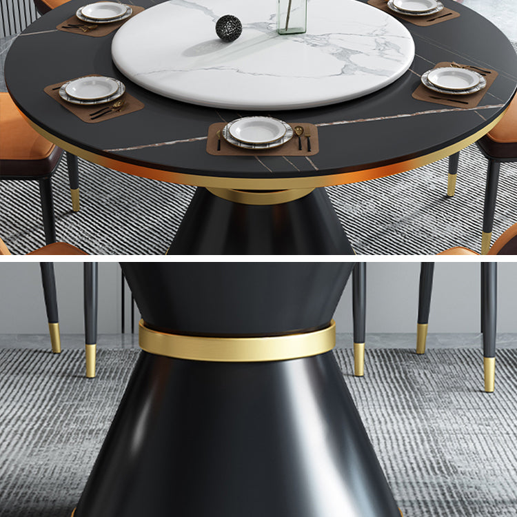 Glam Sintered Stone Top Table Round Kitchen Dining Table with Pedestal Base