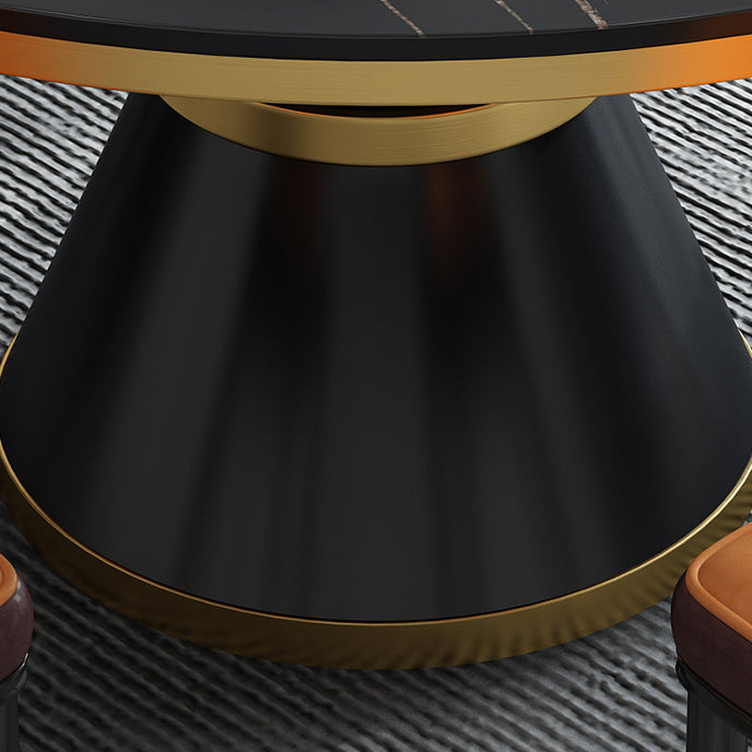 Glam Sintered Stone Top Table Round Kitchen Dining Table with Pedestal Base