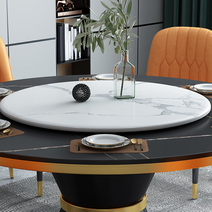 Glam Sintered Stone Top Table Round Kitchen Dining Table with Pedestal Base