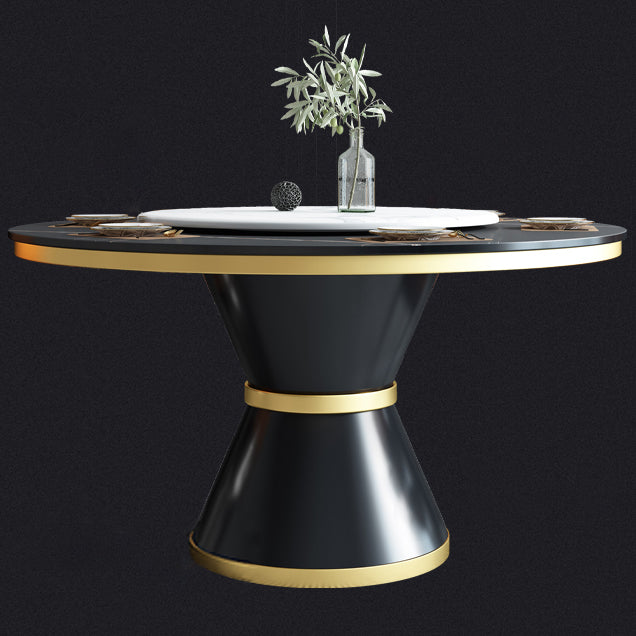 Glam Sintered Stone Top Table Round Kitchen Dining Table with Pedestal Base