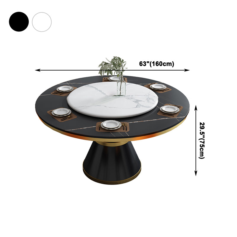 Glam Sintered Stone Top Table Round Kitchen Dining Table with Pedestal Base