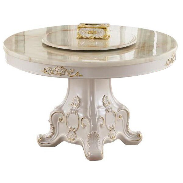 Solid Wood Victorian Round Table White Marble Top Table with Pedestal