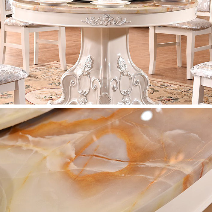 Solid Wood Victorian Round Table White Marble Top Table with Pedestal