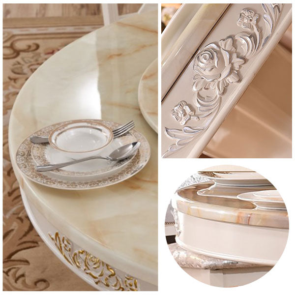 Solid Wood Victorian Round Table White Marble Top Table with Pedestal