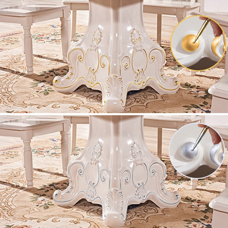 Solid Wood Victorian Round Table White Marble Top Table with Pedestal
