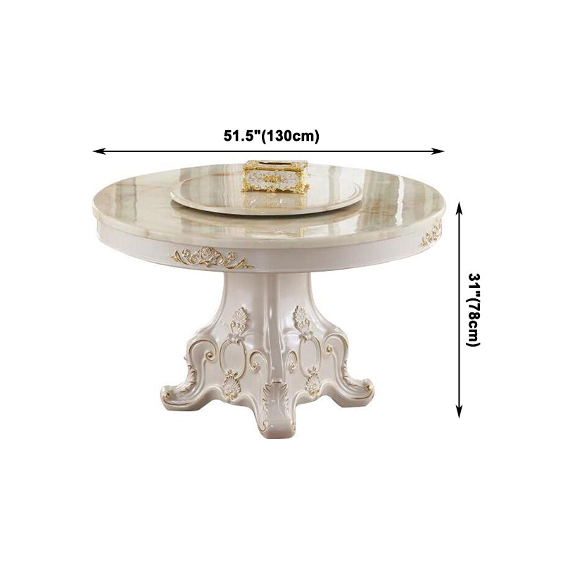 Solid Wood Victorian Round Table White Marble Top Table with Pedestal