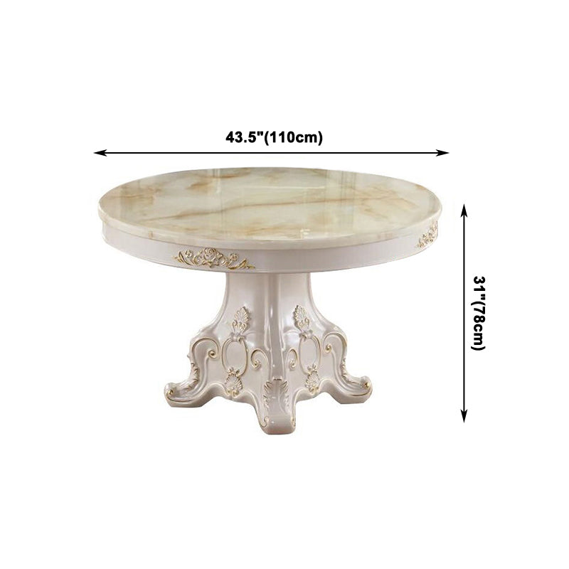 Solid Wood Victorian Round Table White Marble Top Table with Pedestal