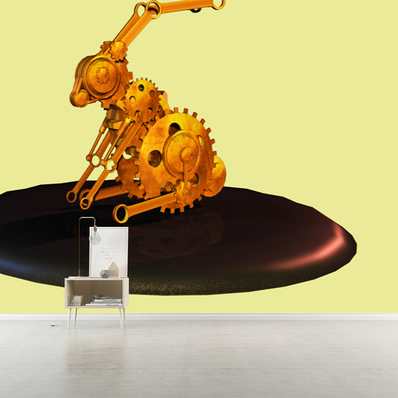 Gearwheel Illustration Mural Moisture Resistant Wall Decor for House Interior