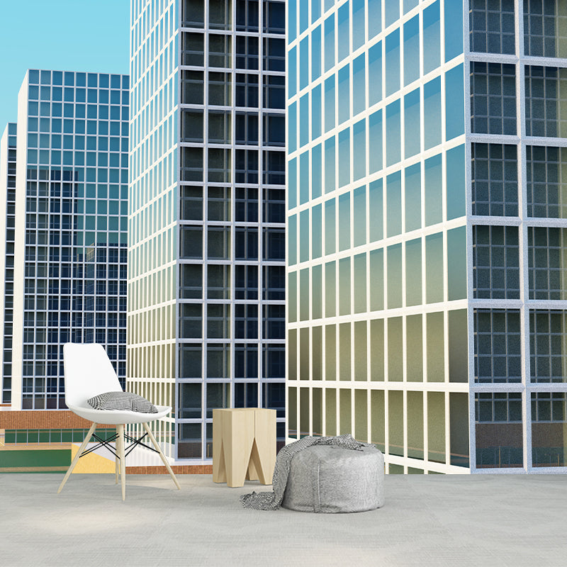 City Building Illustration Wall Murals Moisture Resistant Wall Decor for Meeting Room