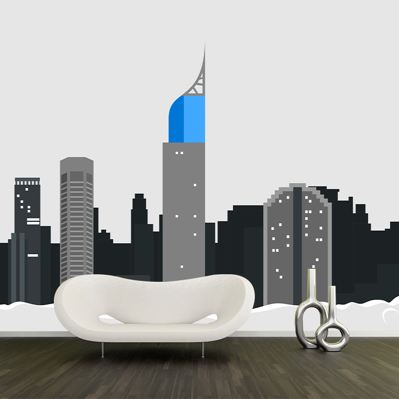 Building Illustration Mural Personalized Size Wall Covering for Meeting Room