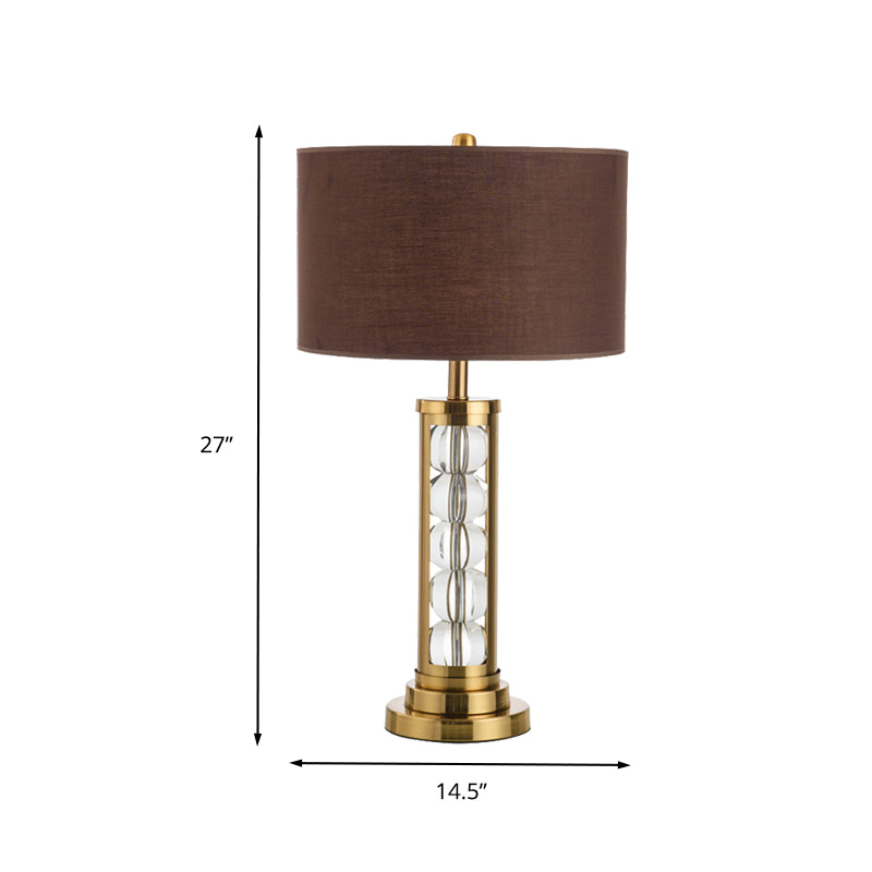 Modern Global Desk Light Clear Crystal 1 Head Table Lamp in Brown with Fabric Shade