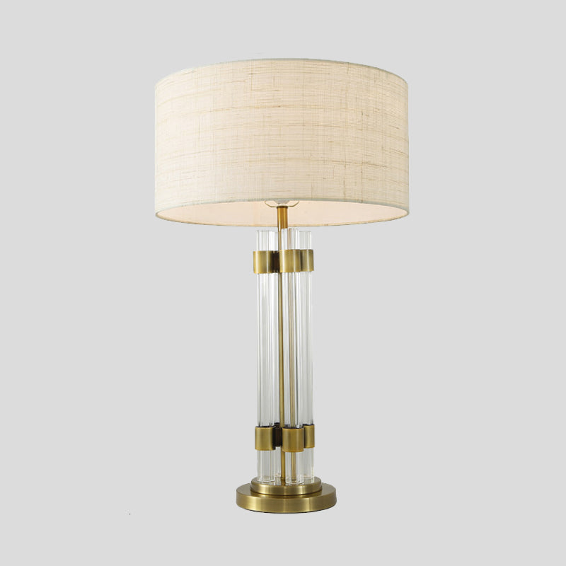 Lampada da scrivania in cristallo bianco a tamburo Lampada da tavolo moderna in tessuto a 1 lampadina per soggiorno