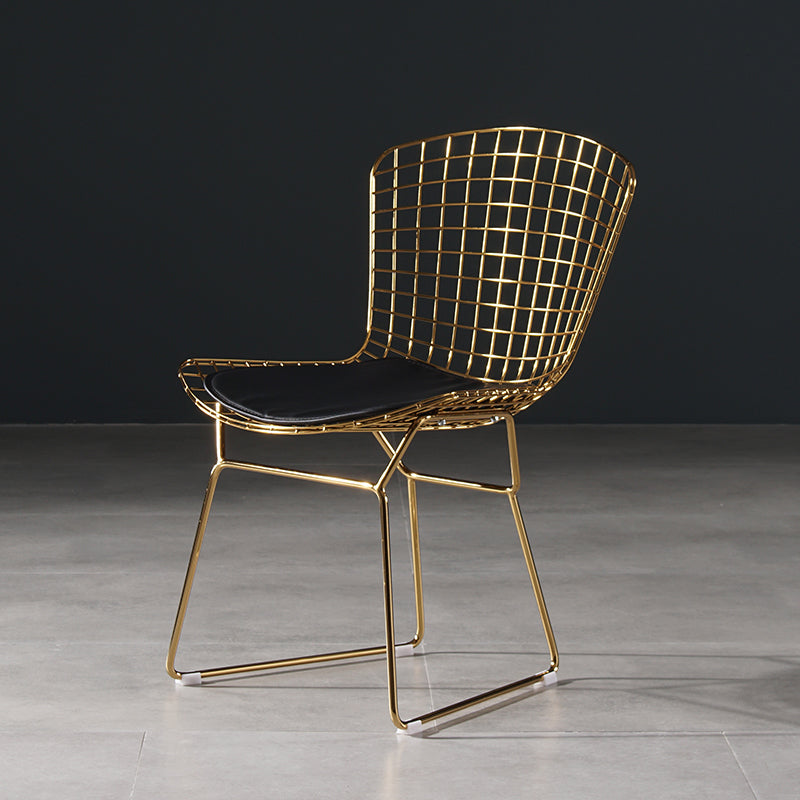 Chaise d'appoint de salle à manger en métal Glam, chaise rembourrée sans accoudoirs à dossier croisé pour salle à manger