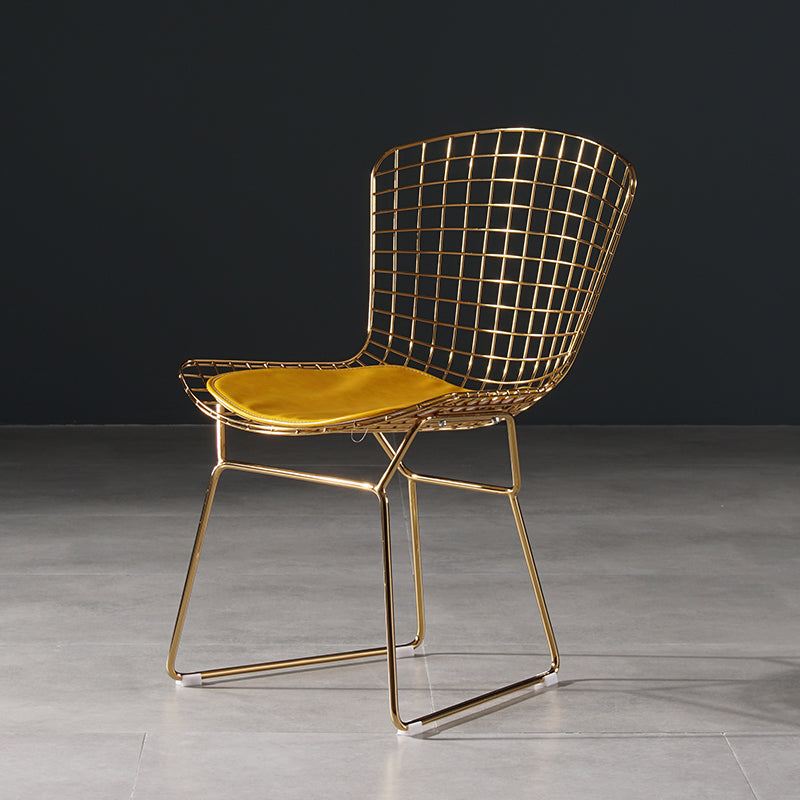 Chaise d'appoint de salle à manger en métal Glam, chaise rembourrée sans accoudoirs à dossier croisé pour salle à manger