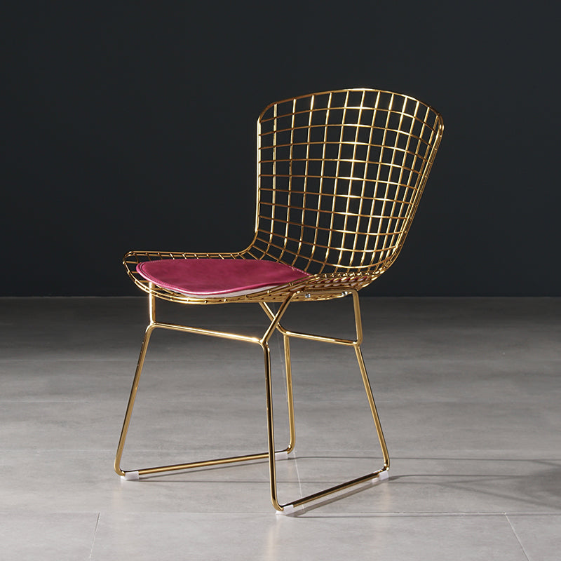 Chaise d'appoint de salle à manger en métal Glam, chaise rembourrée sans accoudoirs à dossier croisé pour salle à manger