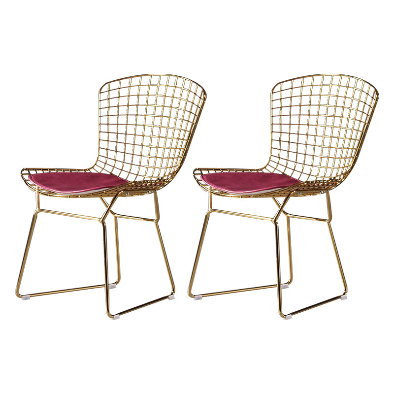 Chaise d'appoint de salle à manger en métal Glam, chaise rembourrée sans accoudoirs à dossier croisé pour salle à manger