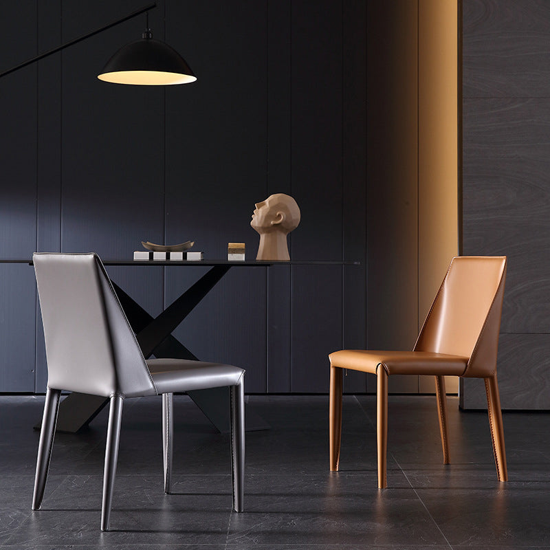 Sillas de comedor de cuero de estilo moderno Sillas sin brazos con respaldo sólido para uso doméstico (juego de 2)