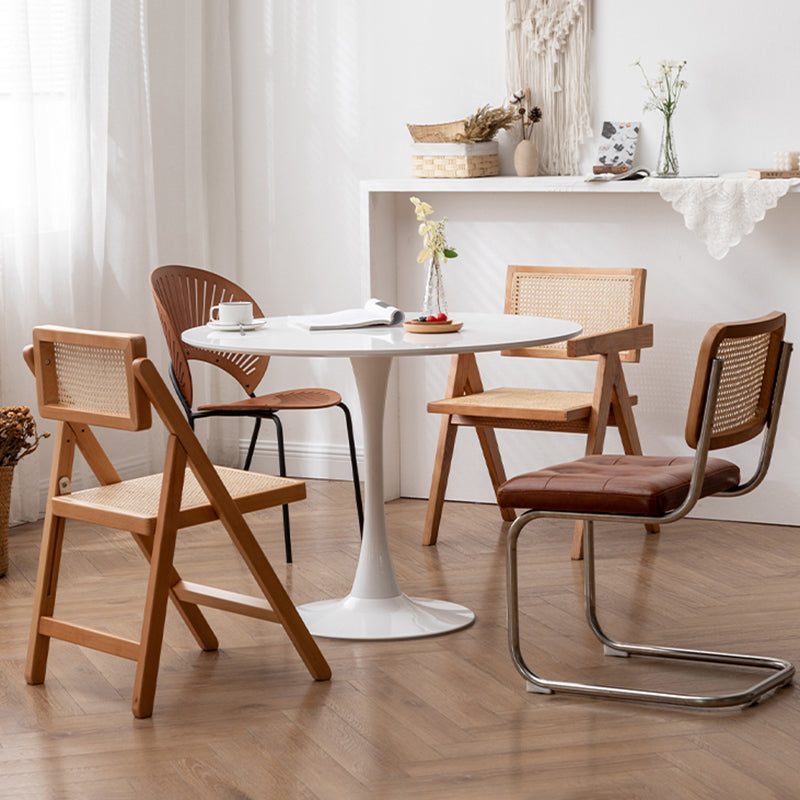Silla de comedor casera de madera industrial, silla lateral de comedor sin brazos con respaldo abierto y respaldo de caña
