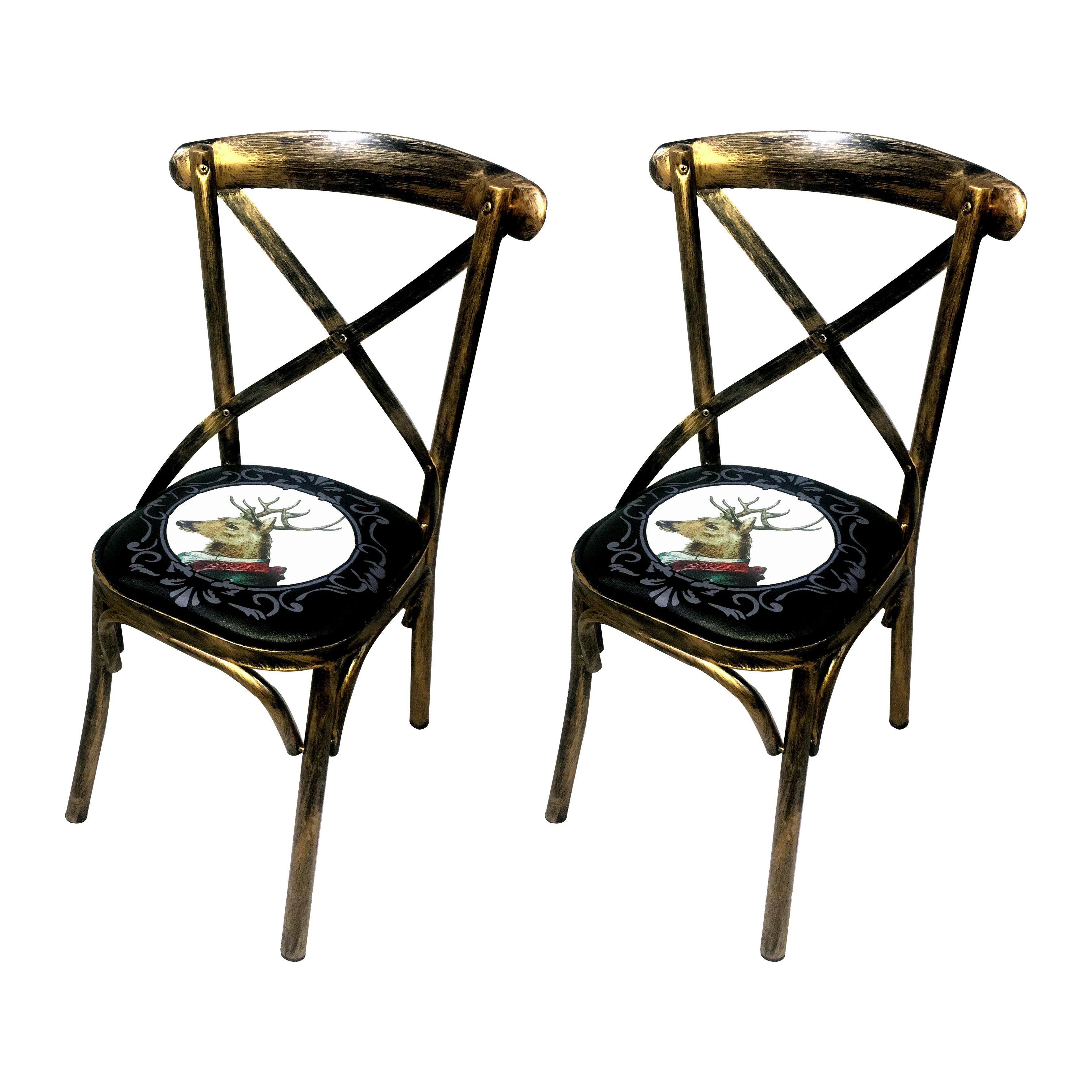 Industrial Style Metal Chairs Dining Room Kitchen Cross Back Side Chair