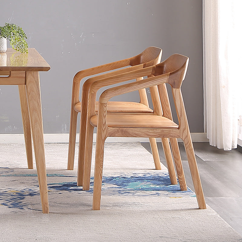 Traditional Style Ash Wood Chair Set Kitchen Open Back Dining Arm Chairs