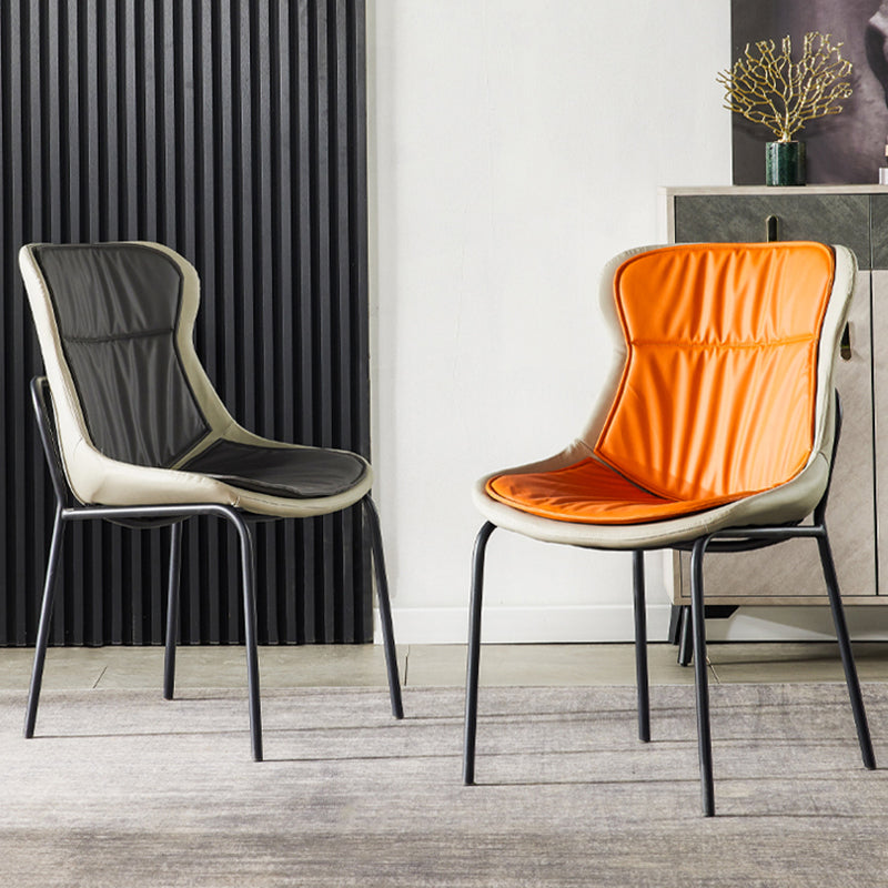 Industrial Style Leather Dining Side Chairs Solid Back Armless Side Chair