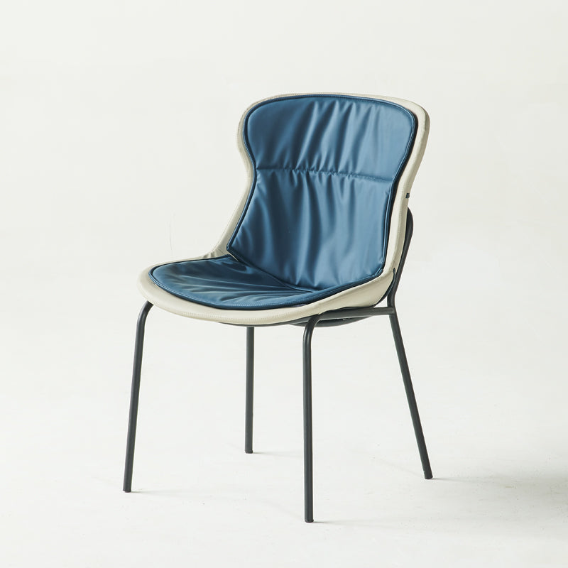 Industrial Style Leather Dining Side Chairs Solid Back Armless Side Chair