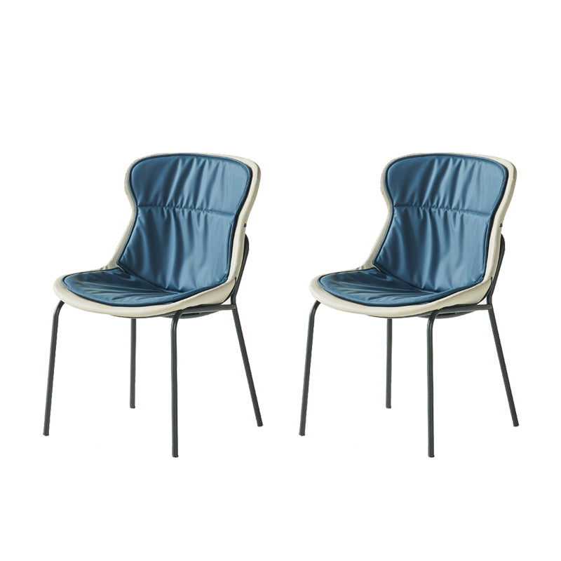 Industrial Style Leather Dining Side Chairs Solid Back Armless Side Chair