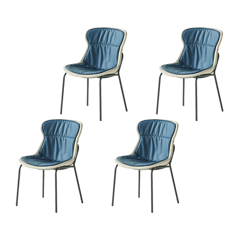 Industrial Style Leather Dining Side Chairs Solid Back Armless Side Chair