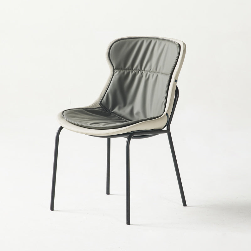 Industrial Style Leather Dining Side Chairs Solid Back Armless Side Chair